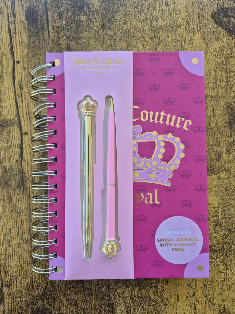 Juicy Couture Pink Spiral Journal Notebook Set 2 Crown Pens NWT